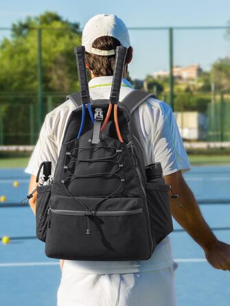 G4Free Tennis Backpack - Large Pickleball Bag for Men & Women - Holds 4 Rackets with Shoe Compartment - Black