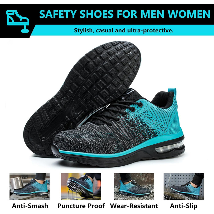 Черевики робочі чоловічі/жіночі, захисні, спортивні, з металевим підноском, антиковзаючі, дихаючі (47 EU, Цянь)