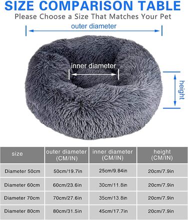 Кішечка Квіточка: М'яке кругле ліжко для котів та собак, 50 см, сірий колір