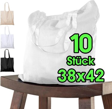 Cotton bag 38x42 cm blank, 25 pieces - Two SHORT handles OEKO-TEX® certified fabric bag, shopping bag, cotton bag, tote bag, jute bag, fabric bag, shopping bag to paint black (White | 10 pieces)
