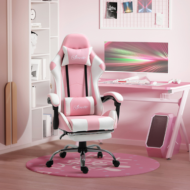 Vinsetto Gaming Chair, Computer Chair, Ergonomic Office Chair with Headrest and Lumbar Pillow, Height Adjustable, 360° Swivel, Pink+White | Aosom