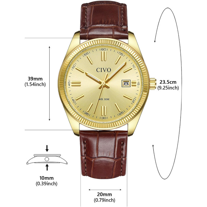 Годинник чоловічий CIVO з нержавіючої сталі: прості аналогові годинники для бізнесу з підсвічуванням дати - водонепроникні для роботи та відпочинку - стильний подарунок для чоловіків (колір: коричневий)