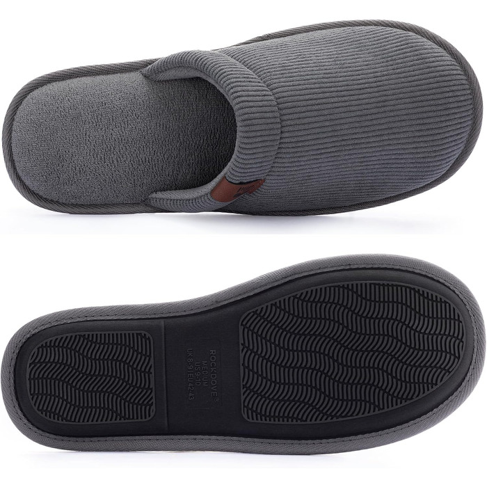 Чоловічі домашні капці RockDove LiteStep з вельвету та піною з ефектом пам'яті Memory Foam, світло-сірі, розмір 44/45 EU