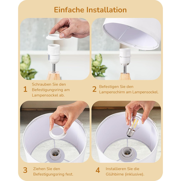 Дерев'яна торшер EDISHINE з абажуром з льону, E27, для вітальні та спальні, в стилі кантрі [Енергоклас F]