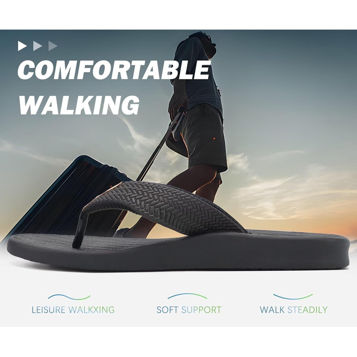 Шльопанці чоловічі KuaiLu Comfy для широкої ноги, чорні (48 EU) - пляжні, нековзні, з м'якою устілкою