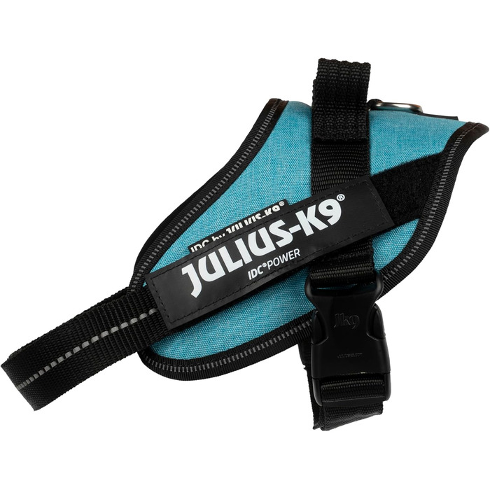 Шлейка для собак IDC Powergeschirr, розмір S, блакитна - відбиваюча шлейка з лого-полем, регульована, дихаюча, з великою свободою рухів, сертифікована Oeko-TEX, для малих, середніх та великих собак.