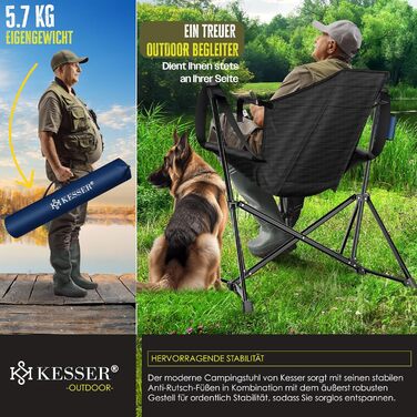 Крісло-гойдалка KESSER® для кемпінгу, риболовлі та пляжу, 160 кг, з підсвіткою та тримачем для напоїв, сіре (темно-синій/чорний)