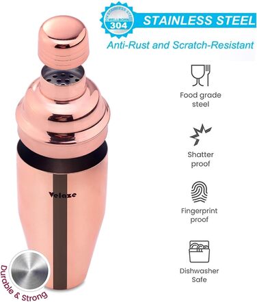 Набір шейкерів для коктейлів Velaze, 10 предметів, нержавіюча сталь, рожеве золото, професійний барний набір для дому, бару та вечірок