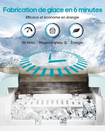 Smart Ice Maker Machine with WiFi Control - 15kg/24h, Fast Ice Production (6 mins), Self-Cleaning, 2 Sizes, Blue - for Kitchen, Office, Bar, Party, RV
