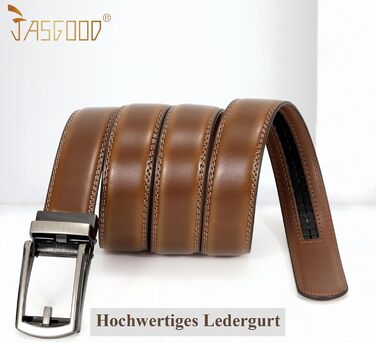 Чоловічий шкіряний ремінь JasGood з автоматичною пряжкою, 33 мм, регульований, для костюма, бізнесу, повсякденного носіння, D-коричневий, 115 см (підходить для обхвату талії 85-100 см)