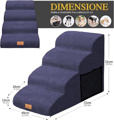 Сходинка для собак Masthome з 4 сходинками: зручна та безпечна для маленьких собак та цуценят. Легка, з антиковзким покриттям та знімною, пральною наволочкою для диванів та ліжок.