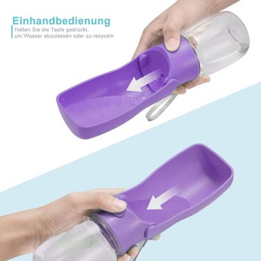 Водяна пляшка для собак на прогулянку 350мл/570мл. Водяна пляшка для цуценят, маленьких, середніх та великих собак. Зручна водяна пляшка для собак, щоб пити в дорозі (Lila)