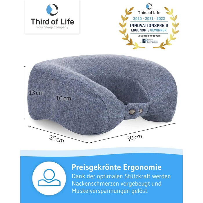Neck Pillow Airplane ANDAR QuickDry, Ergonomic Travel Pillow, Neck Roll with Quick-Drying Cover, Neck Support Pillow with Memory Foam Against Neck Pain, Travel Pillow for Car