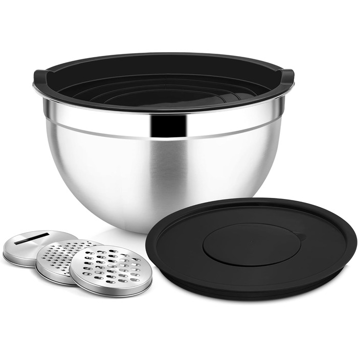 Миска Joyfair 4,5 л з нержавіючої сталі з кришкою, набором терок для приготування, миття в посудомийній машині - чорна