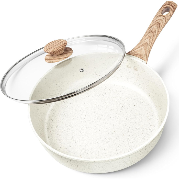 Сковорода з антипригарним покриттям Michelangelo з кришкою 28 см, глибока сковорода з кришкою, сковорода для тушкування 28 см, індукційна сковорода з антипригарним покриттям з м'якою бакелітовою ручкою, підходить для індукційних плит, чорна