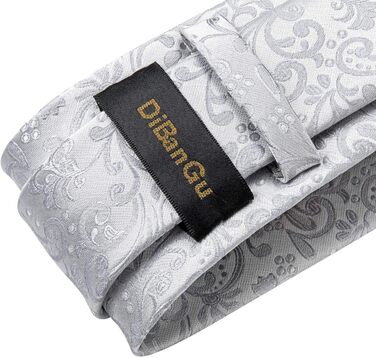 Набір аксесуарів для чоловіків DiBanGu: краватка, хустинка, кафтанчики, краватковий затискач, шовковий паваротний узор, білий / срібний