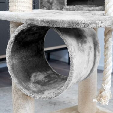 Кігтеточка для котів HAPPYPET 181 см - стабільний кімнатний комплекс з будинком, тунелем та ігровим майданчиком, сірий