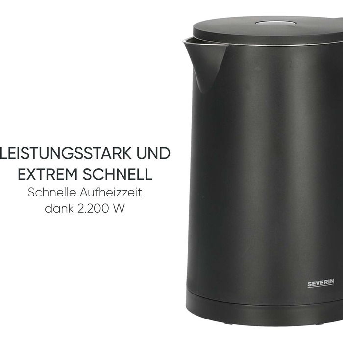 Електричний чайник Severin WK 3484 Cool Touch: подвійні стінки, LED-дисплей температури, 1.7 л, 2200 Вт, чорний