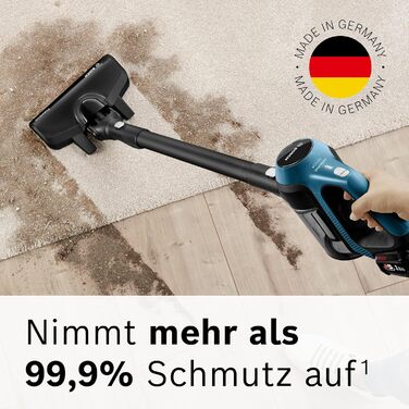 Bosch Unlimited Serie 6 BKS6111P cordless vacuum cleaner, cordless handheld vacuum, bagless, lightweight, hygiene filter, high suction power, long runtime, crevice nozzle, suitable for all floor types, blue