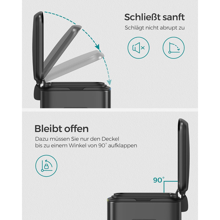 SONGMICS Відро для сміття 40 л з 2 відділеннями, 2 x 20 л, з педаллю, з металу, з пластиковим внутрішнім відром, з кришкою, з ручками, Softclose, герметичне, біле LTB40WT (Чорний)