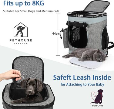 Рюкзак для тварин Kritter Planet з сітчастими вікнами, дихаючий та складаний, для собак та котів, знімний килимок, для походів, велосипеда, активного відпочинку, 7 кг, світло-сірий