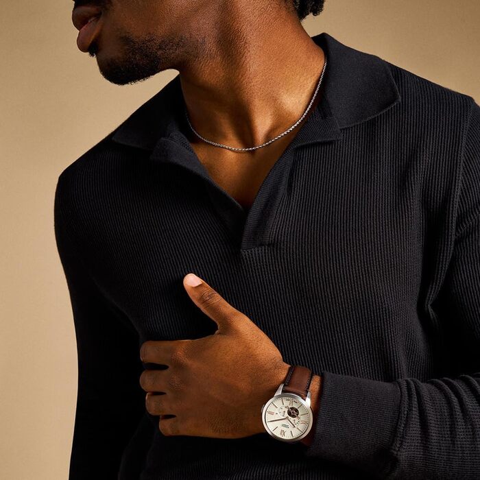 Годинник Fossil Townsman для чоловіків: механічний годинник з автоматичним заводом, корпус та браслет з нержавіючої сталі або шкіряний ремінь (44 мм, щетина верблюда)