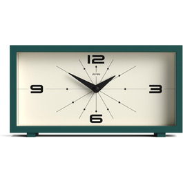 JONES CLOCKS® Desk Clock 'Odeon' – modern rectangular design in stylish retro look for shelf, table, mantelpiece or bedside table (Green)