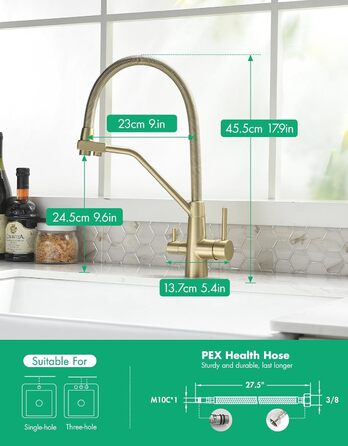 Змішувач кухонний з висувною лійкою 360°, з гальванічним покриттям 