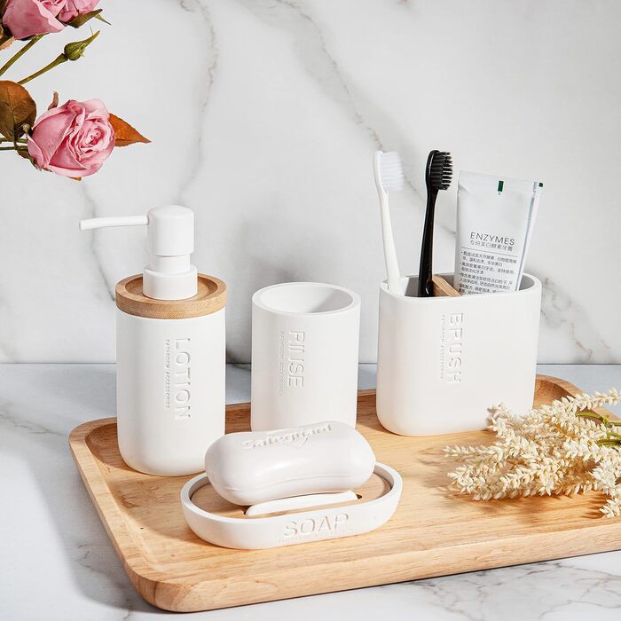 Набір аксесуарів для ванної кімнати з бамбуком/деревом, набір для ванної кімнати, аксесуари для кухні, себорегулятор, тримач для зубних щіток, мильниця