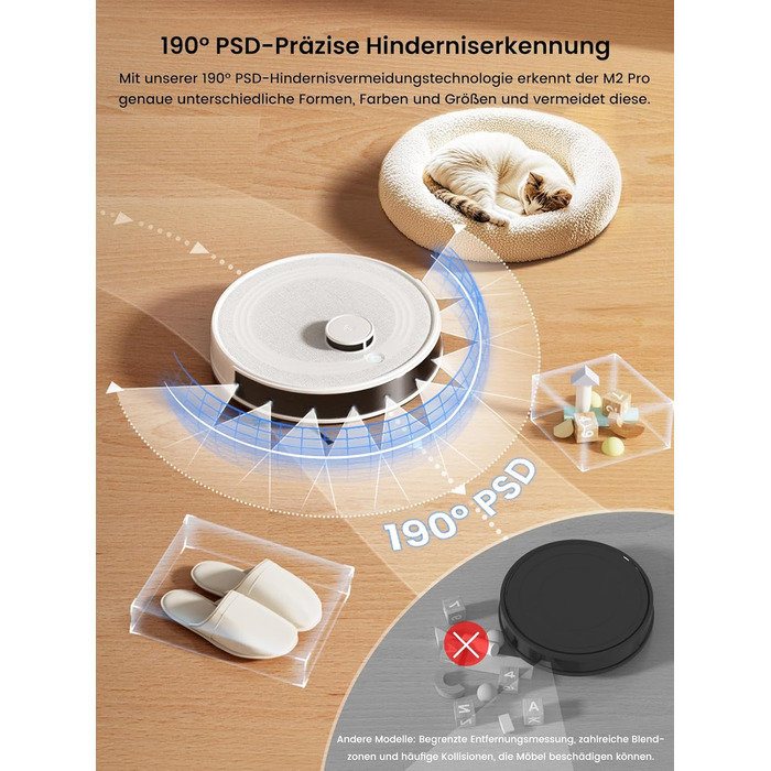 Робот-пилосос LEFANT M2 Pro з потужністю 6000 Па, автоматичною витяжкою сміття, лазерною навігацією та картографією, індивідуальним прибиранням, уникненням перешкод PSD, ідеальний для видалення шерсті тварин, білий