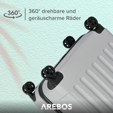 Набір валіз Arebos 4шт з ABS-пластику | Чотири валізи S-M-L-XL | Валіза-троль | З телескопічною ручкою та замком-блискавкою | 360° колеса | Сріблястий колір
