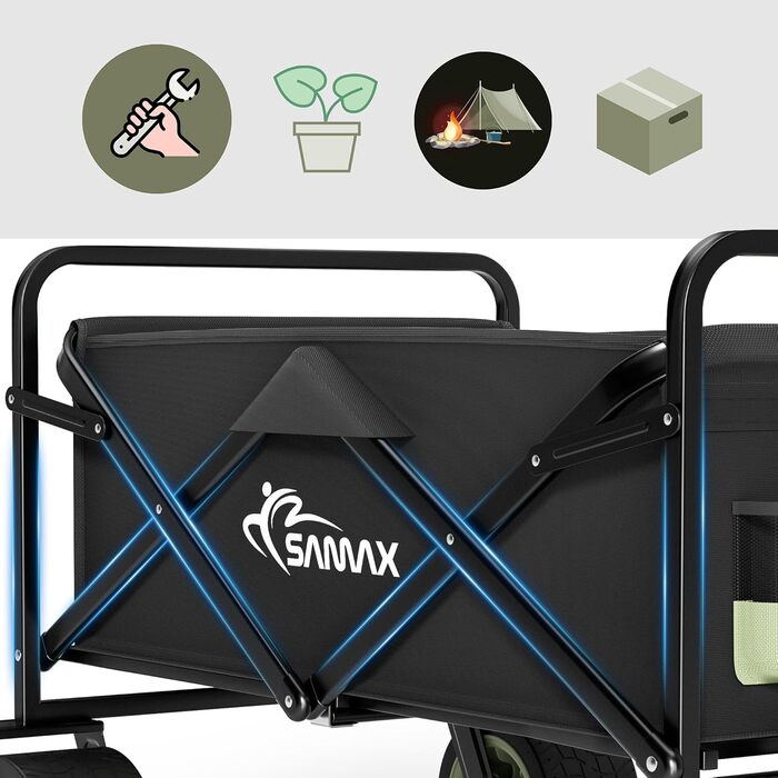Універсальний садовий візок-трансформер Samax Bollerwagen 200кг (чорний/м'ятний), 2-в-1 з лавкою, складаний, для саду, пляжу, без спинки