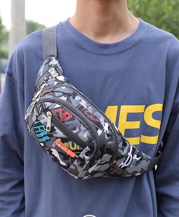 Водонепроникна поясна сумка-рюкзак камуфляжного стилю з багатьма відділеннями для чоловіків, жінок та дітей. Виготовлена з нейлону, ідеальна для бігу, спорту, подорожей та активного відпочинку.