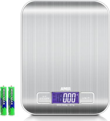 Кухонні ваги AMIR 5 кг, цифрові, професійні, точність до 1 г, з тарою, LCD-дисплеєм, автовимкнення
