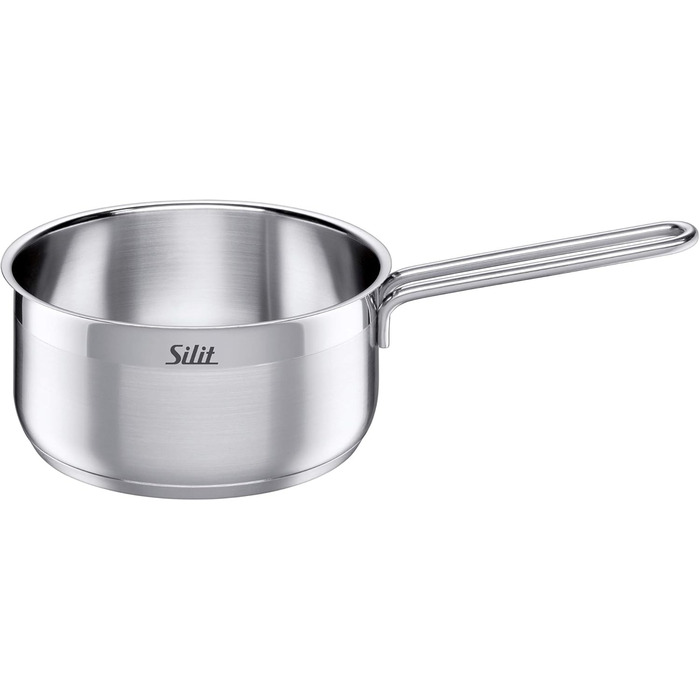 Silit Tuscany Cookware Set, induction-compatible, 10-piece, saucepan set with glass lid, induction saucepans, milk pot, steamer insert, frying pan, stainless steel, partially matte, induction cookware set, uncoated, single
