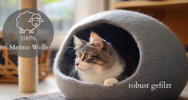 Cat Cave Cat Bed Cat House XL – also suitable for large cats – robust on the outside & cuddly soft on the inside – 5 colors – finest wool – Light Grey