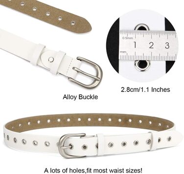 Жіночий шкіряний ремінь з металевою пряжкою для джинсів Dreess, ширина 1.1 см (M: 105 см, підходить для обхвату талії 85-94 см, колір: білий)