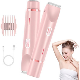 Електричний жіночий епілятор 2-в-1, водонепроникний, для обличчя, тіла, ніг, бікіні (рожевий)