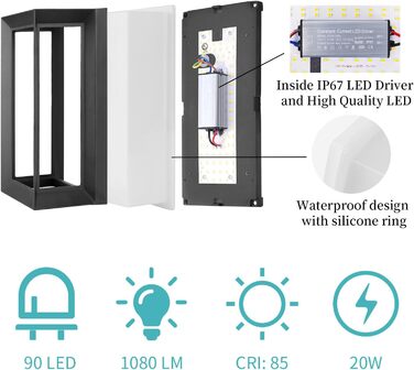 Крізьстінна лампа Klighten, IP65, 60W, 3000K, чорна, для вулиці та дому