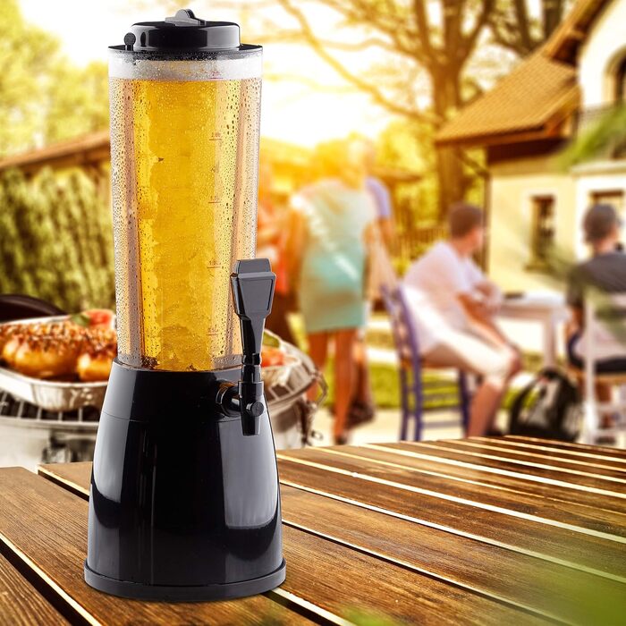 Диспенсер для пива Relaxdays з краником, 50 x 23 x 18 см, об'єм 2,5 л, прозорий, чорний, 2,5 літри