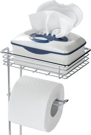Підставка для туалетного паперу WENKO 3в1 з полицею та держателем рулонів - срібна, 16 x 59 x 18 см
