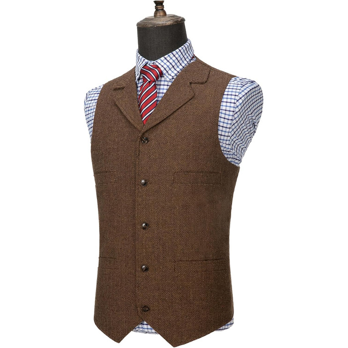 Костюм-тріо чоловічий твід вінтажний з жилетом Туікайо, Herringbone, вовна, XL, коричневий