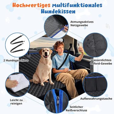 Водонепроникний килимок для собак у машину з боковинами та сіткою, захист для заднього сидіння, ремені безпеки та захист багажника, чорний/сірий