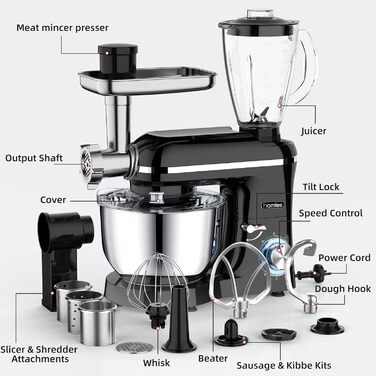 Homlee 3-in-1 Kitchen Machine with 1800W Power - Food Processor, Mixer, Meat Grinder & Juicer with 5.5L Stainless Steel Bowl