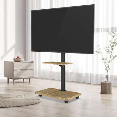 Підставка для телевізора Delphos Mobiler TV Stand - роликова, з дерев'яною основою, для телевізорів 32-70 дюймів, до 45 кг, регульована висота до 130 см, поворотна ±25°, VESA 600x400 (вишня)
