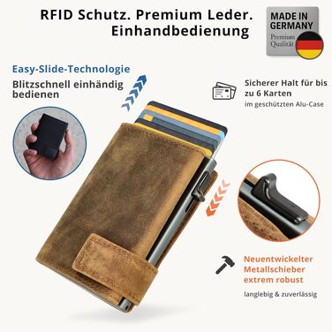 Шкіряний картхолдер SecWal з монетницею та RFID-захистом, коричневий (Hunter Brown) — компактний гаманець з кнопкою для чоловіків та жінок, Made in Germany