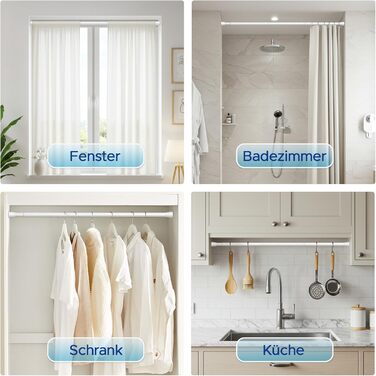 Штанга для карнизів без свердління, біла, 71-155 см, Ø 25 мм, телескопічна, для штор, душової завіси та гардеробу