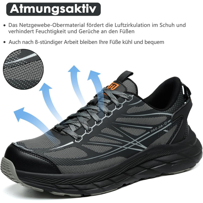 Черевики робочі чоловічі/жіночі, захисні черевики зі сталевим підноском, легкі, дихаючі, розмір EU 37-46, сірий, 44 EU