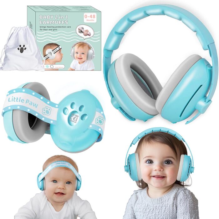 Навушники для захисту від шуму для малюків та дітей до 48 місяців - захист від шуму, регульоване антиковзне наголов'я, запобігання пошкодженню слуху, покращення сну (Блакитний)