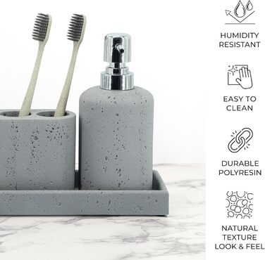 ZCCZ 4-Piece Bathroom Accessory Set, Black, with Soap Dispenser, Toothbrush Holder, Bathroom Tumbler, and Vanity Tray, Decorative Countertop Organizer